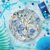 Blauw Wit Bloemen Waterverf Chic Papieren Bordje (Feest)