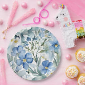 Blauw Wit Bloemen Waterverf Chic Papieren Bordje (Feest)