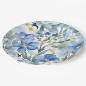 Blauw Wit Bloemen Waterverf Chic Papieren Bordje (Gekanteld)