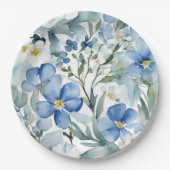Blauw Wit Bloemen Waterverf Chic Papieren Bordje (Voorkant)