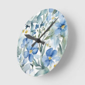 Blauw Wit Bloemen Waterverf Chic Ronde Klok (Hoek)