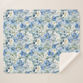 Blauw Wit Bloemen Waterverf Chic Sherpa Deken (Voorkant (horizontaal))