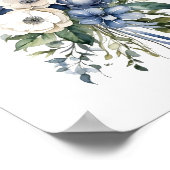 Blauw Wit Bloemen Waterverf Elegant Poster (Hoek)