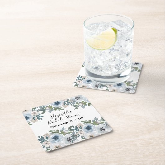 Blauw Wit Bloemen Waterverf Vrijgezellenfeest Kartonnen Onderzetters (Insitu)