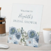 Blauw Wit Bloemen Waterverf Vrijgezellenfeest Reclamebord Met Voetstuk (Insitu)