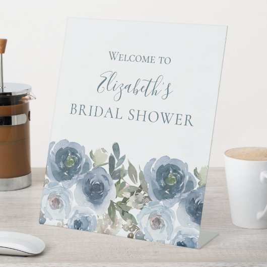 Blauw Wit Bloemen Waterverf Vrijgezellenfeest Reclamebord Met Voetstuk (Insitu)