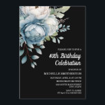 Blauw Wit Bloemen Zwart Vrouwen 40ste Verjaardag Kaart<br><div class="desc">Mooie blauw-witte waterverf bloemen op zwarte vrouwen 40ste verjaardagsfeest uitnodiging briefkaart. Tekst is volledig aanpasbaar,  dus deze kaart kan voor elke leeftijd worden ontworpen. Neem contact met mij op voor hulp bij maatwerk of om bijpassende producten aan te vragen.</div>