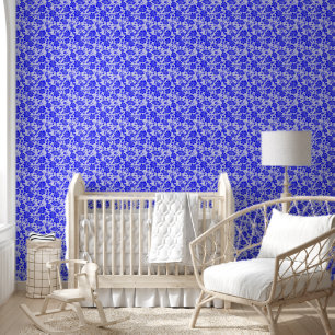 Blauw wit bloemenbloem honingraatschil en stick behang