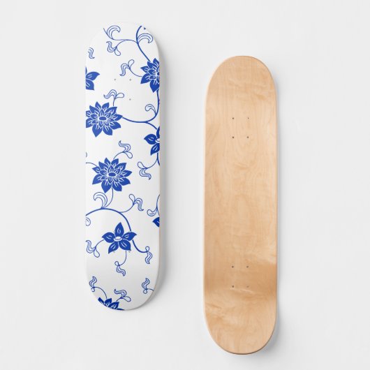 Blauw & Wit Bloemend Skate Deck, Kintsugi geïnspir Persoonlijk Skateboard (Voorkant)
