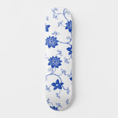 Blauw & Wit Bloemend Skate Deck, Kintsugi geïnspir Persoonlijk Skateboard (Voorkant)