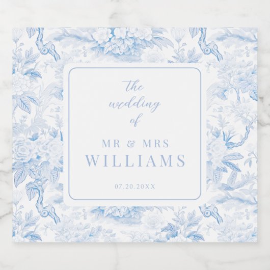 Blauw wit bloemendesign wijnfleslabel voor bruilof sparkling wijnetiket (Enkel label)