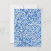 Blauw wit bloemenklassiek vintage bruiloft kaart (Achterkant)