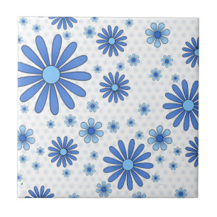 Blauw & Wit Bloemenkracht Retro Bloemen Tegeltje