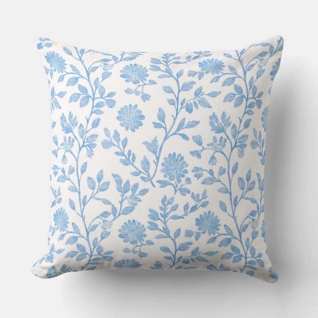 Blauw & Wit Bloemenkussen Kussen (Voorkant)