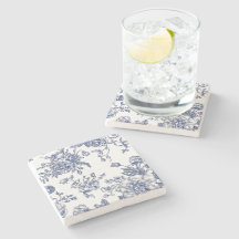 blauw & wit bloemenmarmeren stenen onderzetter