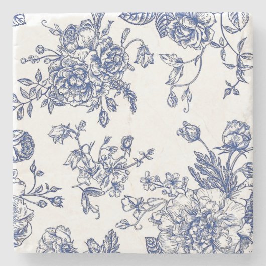  blauw & wit bloemenmarmeren stenen onderzetter (Voorkant)