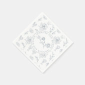 Blauw wit bloemenmonogram bruiloft papieren servet (Hoek)
