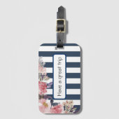 Blauw & wit bloemenontwerp bagagelabel (Voorkant (verticaal))