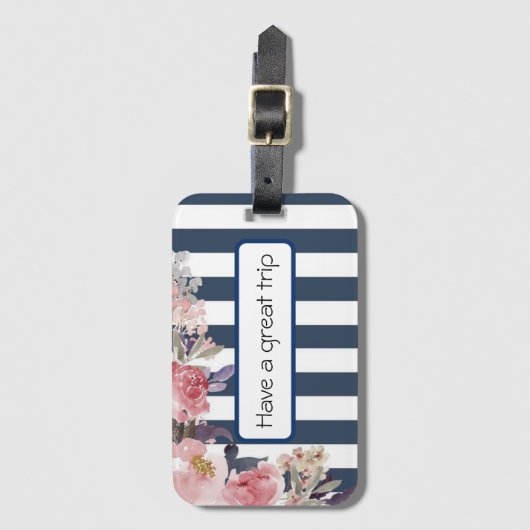 Blauw & wit bloemenontwerp bagagelabel (Voorkant (verticaal))