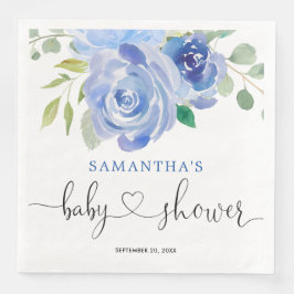 Blauw wit bloemenpapier baby shower dinerservetten servet