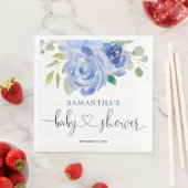 Blauw wit bloemenpapier baby shower dinerservetten servet (Insitu)