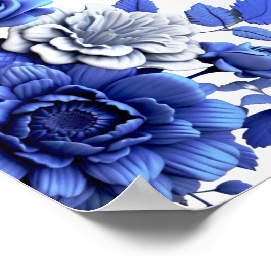 Blauw wit bloemenschrift welkom bruiloft poster (Hoek)