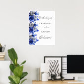 Blauw wit bloemenschrift welkom bruiloft poster (Thuiskantoor)