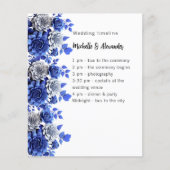 Blauw wit bloemenscript budget bruiloft programma (Voorkant)