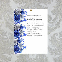 Blauw wit bloemenscript budget bruiloft programma