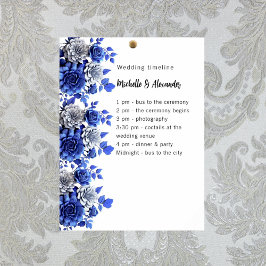 Blauw wit bloemenscript budget bruiloft programma poster