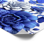 Blauw wit bloemenscript budget bruiloft programma poster (Hoek)