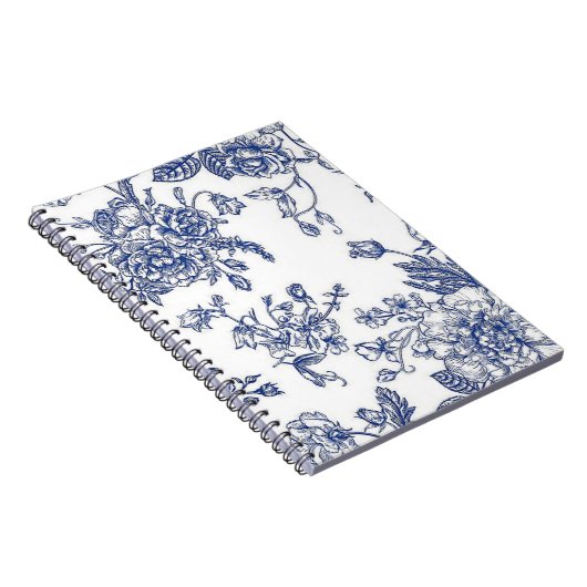 Blauw & Wit Bloemenspiraal Foto Notitieboek (Rechterzijde)