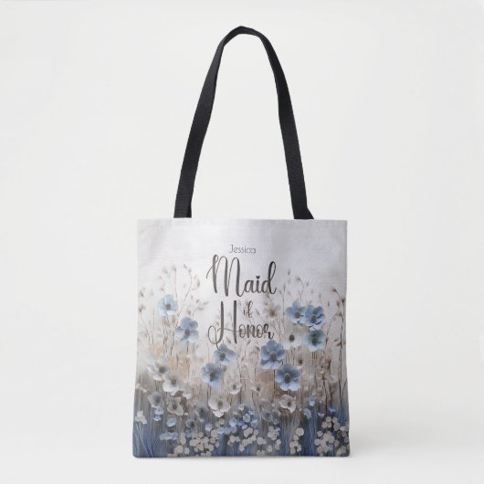  blauw/wit bloementuin Maid of Honor Tote Bag (Voorkant)