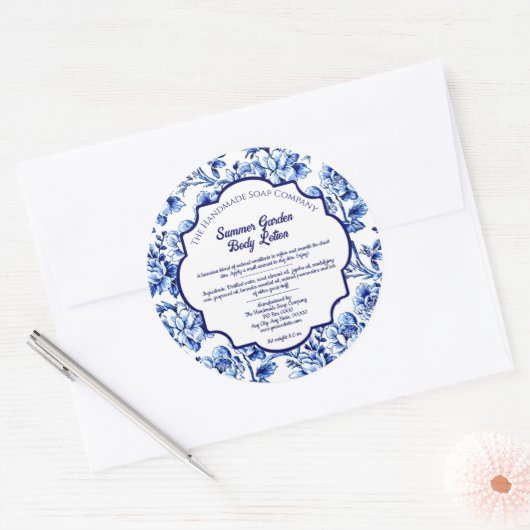 Blauw & Wit  Bloemenzeep Cosmetica Label (Envelop)