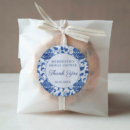 Blauw & Wit Bloemig Bruidsfeest Bedankbrief Favor  Ronde Sticker