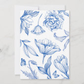Blauw wit bloemig elegant baby shower kaart (Achterkant)