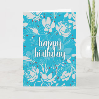 Blauw & Wit Bloemig Verjaardagsfeest Kaart