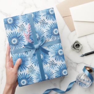 Blauw Wit Bloemig Vrijgezellenfeest Cadeaupapier
