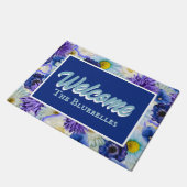 Blauw & Wit Bloemige Gepersonaliseerde Ingang Welk Deurmat (Schuin)