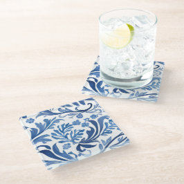 Blauw & Wit Bloemmotief | Chinoiserie Patroon Glazen Onderzetter