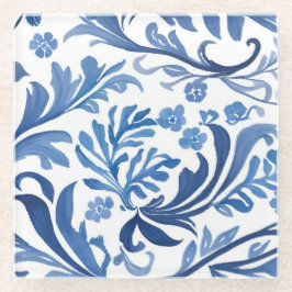 Blauw & Wit Bloemmotief | Chinoiserie Patroon Glazen Onderzetter