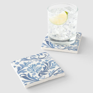 Blauw & Wit Bloemmotief   Chinoiserie Patroon Stenen Onderzetter