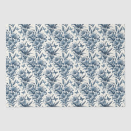 Blauw-wit bloemmotief geïnspireerd op vintage toil tissuepapier