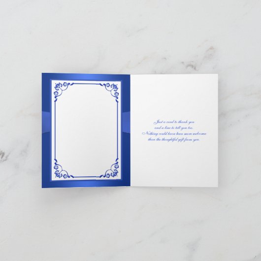 Blauw, wit bloemmotief, harten bruiloft dank u kaa bedankkaart (Binnen)