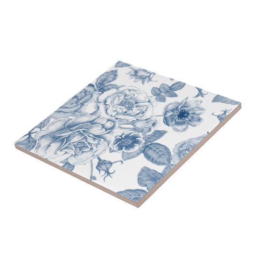  blauw wit bloemmotief home decor tegel tegeltje (Zijkant)