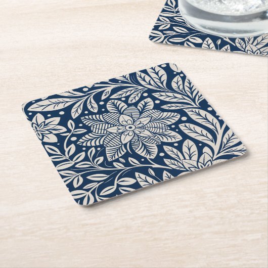 Blauw & Wit bloemmotief Kartonnen Onderzetters (Schuin)
