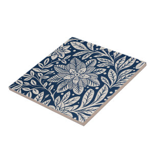 Blauw & Wit  bloemmotief Tegeltje