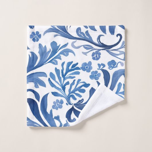 Blauw & Wit Bloemontwerp | Chinoiserie Pattern Bad Handdoek (Wasdoekje)