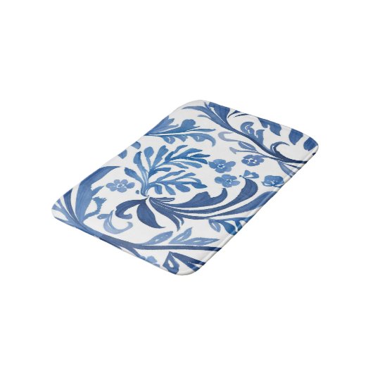 Blauw & Wit Bloemontwerp | Chinoiserie Pattern Badmat (Gekanteld)
