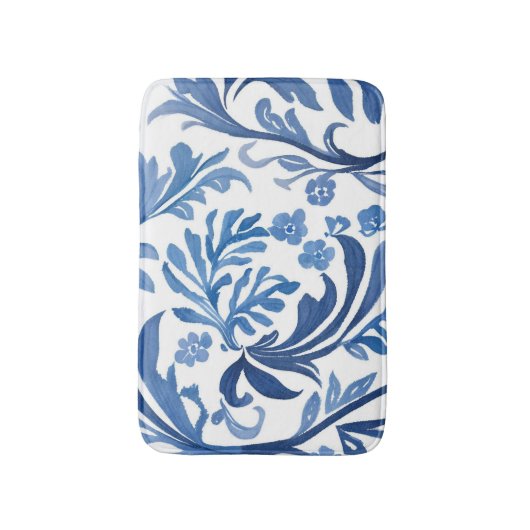 Blauw & Wit Bloemontwerp | Chinoiserie Pattern Badmat (Voorkant Verticaal)